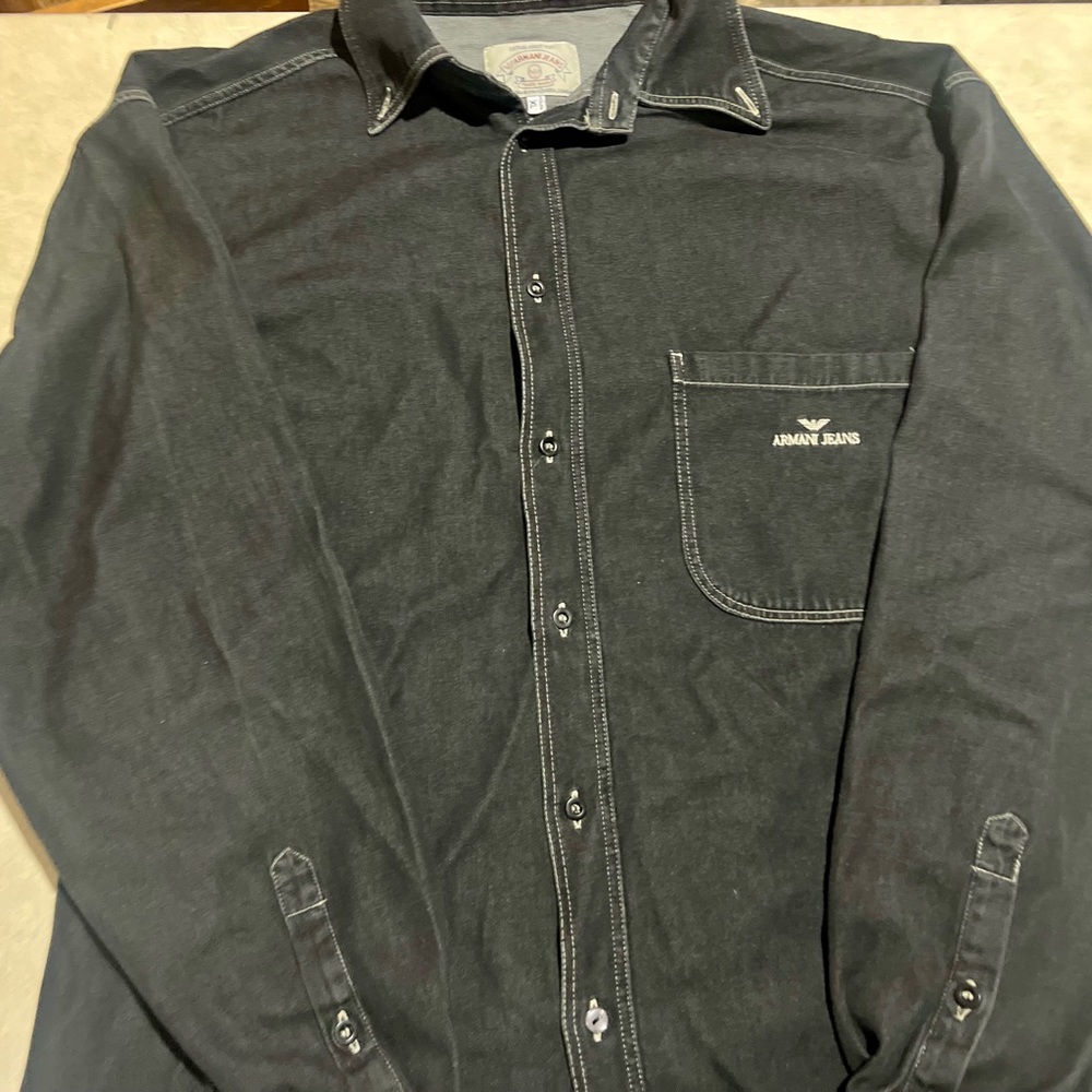 90’s Vintage Armani Jeans Black Button-Up Shirt